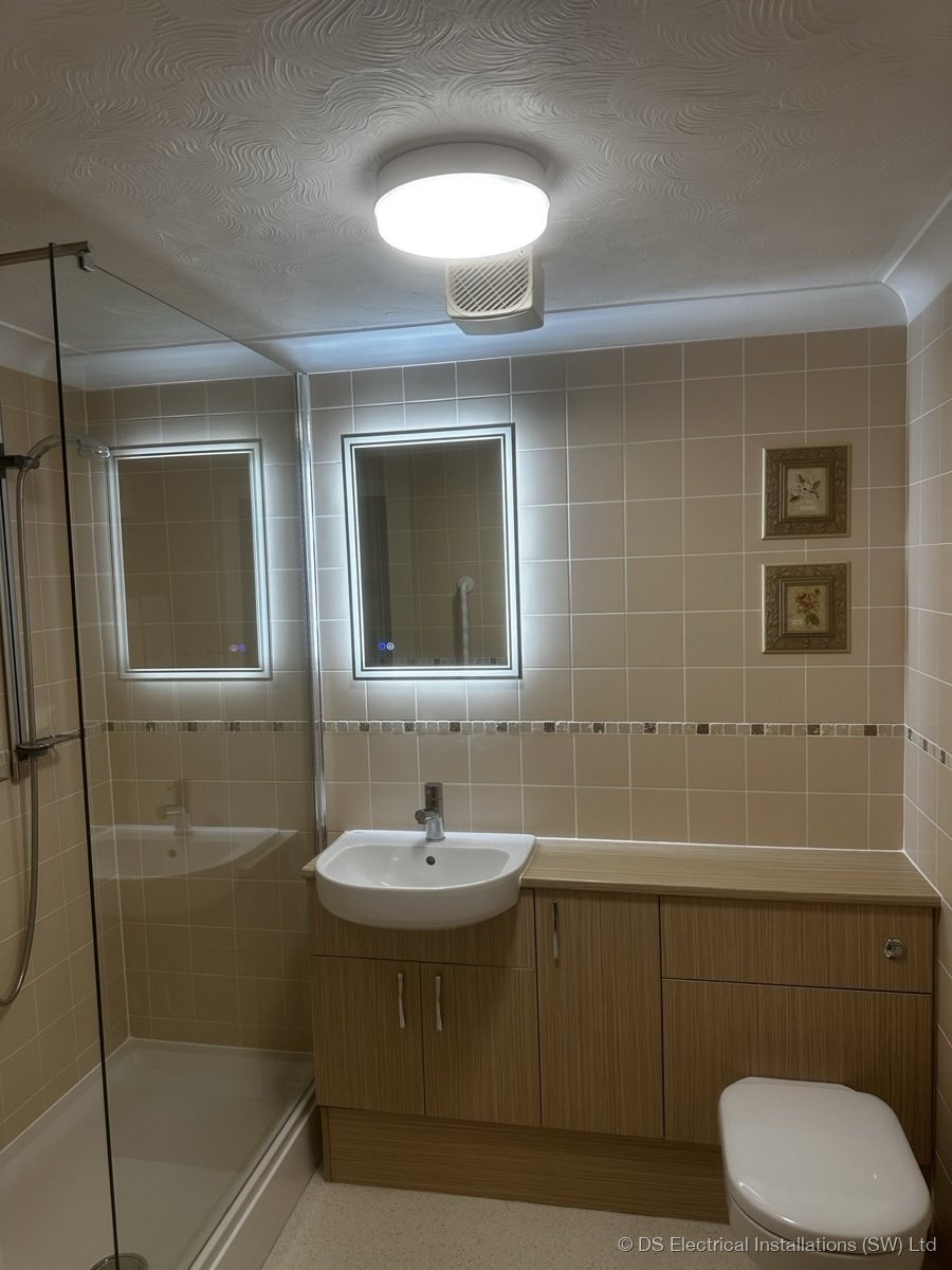 Real DS Electrical bathroom install, IP-rated LED mirror with zone-compliant lighting in a Mid Somerset bathroom