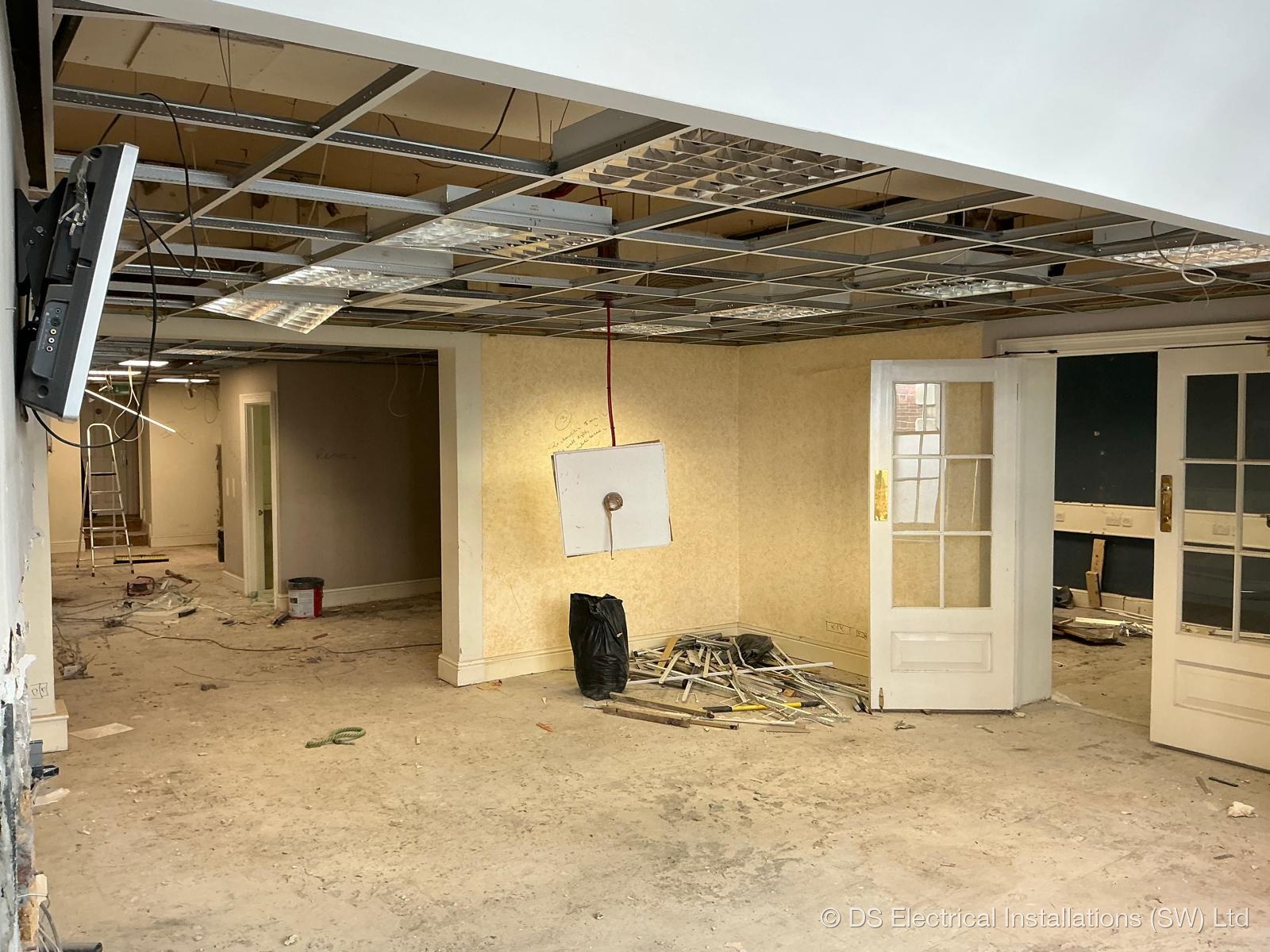Commercial strip-out and first-fix wiring on Broad Street site, Mid Somerset