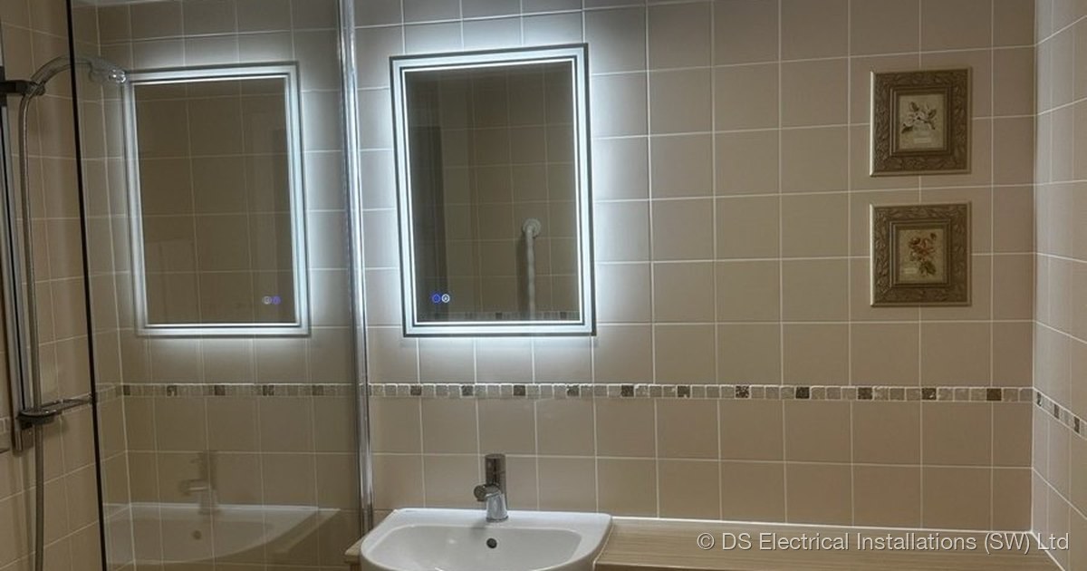 Bathroom with illuminated LED mirrors and shower, wired by DS Electrical Installations (SW) Ltd